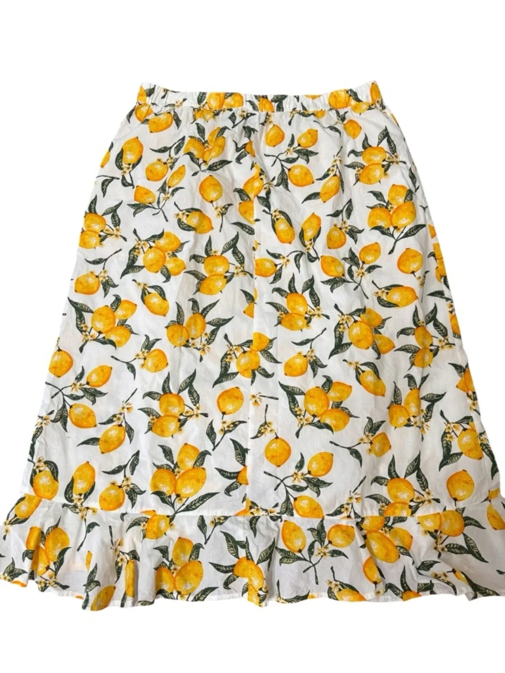 NY&C 100% Cotton Lemon Print Ruffle Midi Skirt Summer Citrus Feminine XXL - Picture 4 of 6